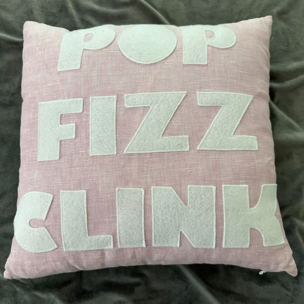 Alexandra Ferguson Pillow Pink Pop Fizz Clink Shabby Decor Bubbles Wine Beach